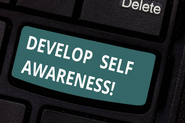 Text sign showing Develop Self Awareness. Conceptual photo Improve sharp realization of ones demonstratingality Keyboard key Intention to create computer message pressing keypad idea.