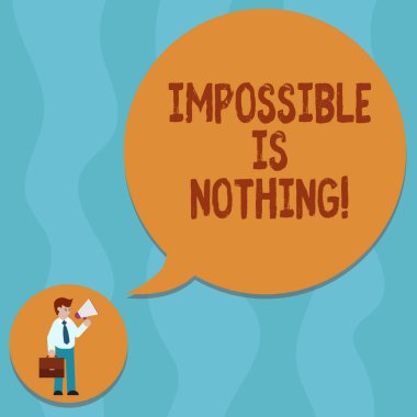 Kavramsal el imkansız gösteren yazılı bir şey değil. Adam taşıyan evrak çantası elinde megafon konuşma balonu başarmak çok zor olan bir şey vitrine iş fotoğraf.