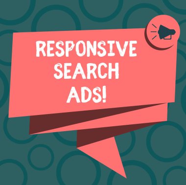 Duyarlı arama reklamları göstermek Not yazma. Reklam gösterir olasılığını artırmak için vitrine iş fotoğraf 3d şerit kanat megafon konuşma balonu fotoğraf kutlama için katlanmış..