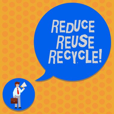 Azaltmak yeniden geri dönüşüm gösterilen Not yazma. Kravat taşıyan evrak çantası elinde megafon konuşma balonu her yıl adam olun çöp miktarı üzerinde aşağı kesim vitrine iş fotoğraf.