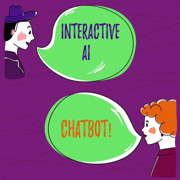 Szöveg jel interaktív Ai Chatbot mutatja. Fogalmi fénykép számítógépes program, ami szimulálja a huanalysis beszélgetés kézzel rajzolt ember és jaj elemzés beszélő fénykép-val üres színes beszéd buborék. — Stock Fotó