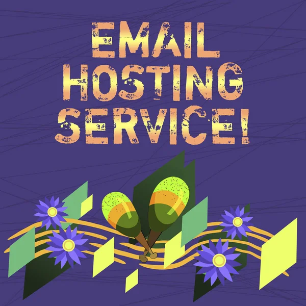 Conceptual hand writing showing Email Hosting Service. Business photo text Internet hosting service that operates email server Colorful Instrument Maracas Flowers and Curved Musical Staff.