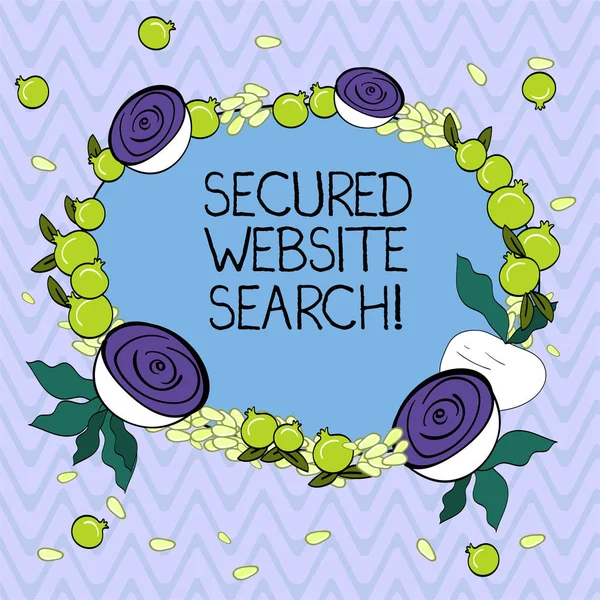 Word writing text Secured Website Search. Business concept for browser and website communications are encrypted Floral Wreath made of Tiny Seeds Small Glossy Pomegranate and Cut Beet.