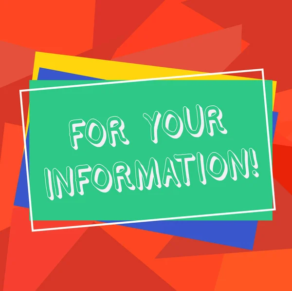 Κείμενο πινακίδα που δείχνει για τις πληροφορίες σας. Εννοιολογική φωτογραφία πληροφορίες είναι κοινόχρηστος και ότι καμία άμεση δράση χρειάζεται σωρό από κενό περιγράφεται διαφορετικά χρώμα κατασκευή χαρτιού ορθογώνιου. — Φωτογραφία Αρχείου