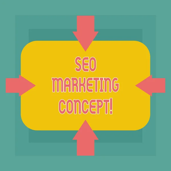 Conceptual hand writing showing Seo Marketing Concept. Business photo text Strategy that implement to satisfy customers need Arrows on Four Sides of Rectangular Shape Pointing Inward.