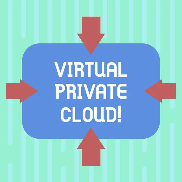Scrittura di testi Virtual Private Cloud. Business concept per pool configurabile di risorse informatiche condivise Frecce su quattro lati di forma rettangolare vuota Puntamento verso l'interno foto . — Foto Stock