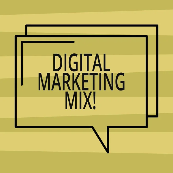 Текстовый знак показывает Digital Marketing Mix. Концептуальная фотография Набор действий по продвижению бренда на рынке Прямоугольный контур прозрачный пузырь речи комикса фото пустое пространство . — стоковое фото