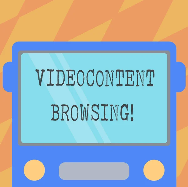 Text sign showing Video Content Browsing. Conceptual photo skimming through video content in order to satisfy Drawn Flat Front View of Bus with Blank Color Window Shield Reflecting.