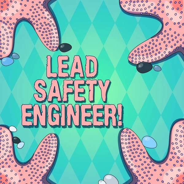 Text sign showing Lead Safety Engineer. Conceptual photo develop policies to ensure safety of an all concerns Starfish photo on Four Corners with Colorful Pebbles for Poster Ads Cards.