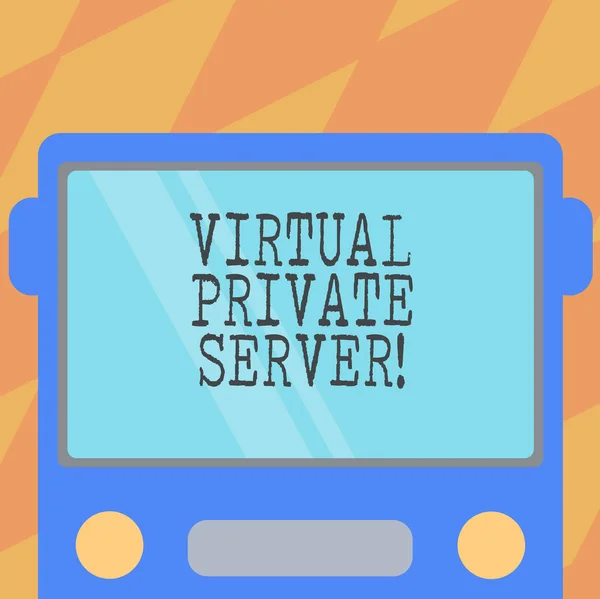 Segno di testo che mostra Virtual Private Server. Foto concettuale venduta come servizio da un servizio di hosting Internet Drawn Flat Front View of Bus with Blank Color Window Shield Reflecting . — Foto Stock