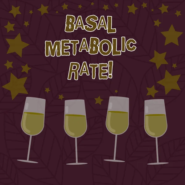 Konceptuella hand skriva visar Basal Metabolic Rate. Företag foto text minst energinivå kräver för att upprätthålla vitala funktion fyllda Cocktail vin med spridda stjärnor konfetti glas. — Stockfoto