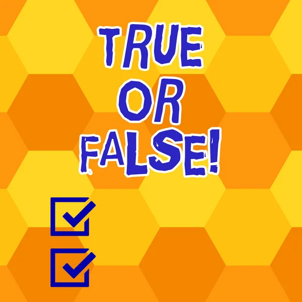 Note d'écriture montrant Vrai ou Fausse question. Photo d'affaires présentant une série de déclarations à marquer comme vrai ou faux Geometric Blank Color Shape Hexagon in Seamless Repetition Pattern . — Photo