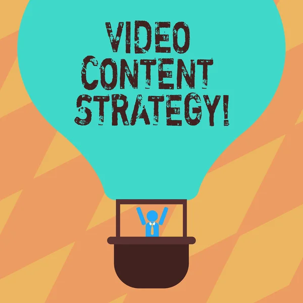 Text sign showing Video Content Strategy. Conceptual photo use specific video format according to buying stages Hu analysis Dummy Arms Raising inside Gondola Riding Blank Color Air Balloon.