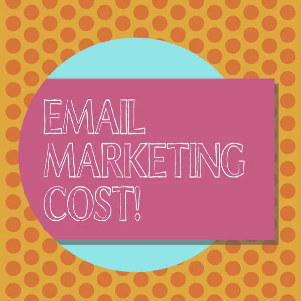 Writing note showing Email Marketing Cost. Business photo showcasing Is the price for sending a thousand email messages Rectangular Color Shape with Shadow Coming Out from a Circle.