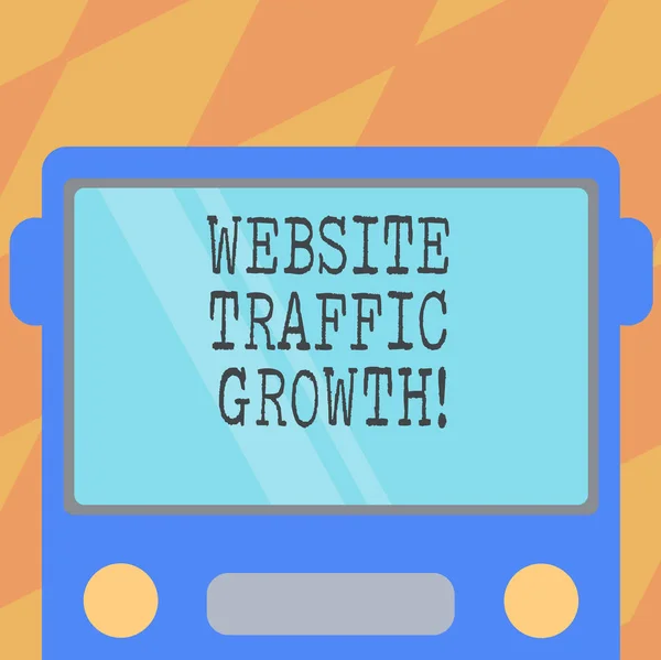 Text sign showing Website Traffic Growth. Conceptual photo marketing metric that measures visitors of a site Drawn Flat Front View of Bus with Blank Color Window Shield Reflecting.