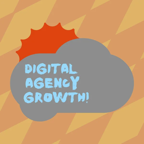 Text sign showing Digital Agency Growth. Conceptual photo Progress of graphic design and copywriting business Sun Hiding Shining Behind Blank Fluffy Color Cloud photo for Poster Ads.