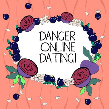 Word metin tehlike Online Dating yazma. İş kavramı toplantı ya da karşılamak online çiçek çelenk gösteren kalma riski için yapılmış minik tohum küçük parlak nar ve pancar kesmek.