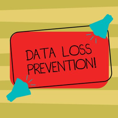 Veri kaybı önleme gösterilen metin işareti. Kavramsal fotoğraf potansiyel veri algıladığı yazılımlar ile boş renk dikdörtgen şeklinde özetlenen ses simgesine iki megafon ihlal.