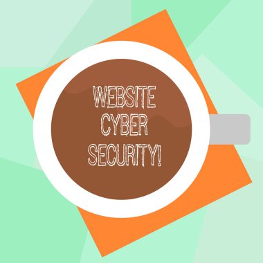 Kavramsal Web sitesi siber güvenlik gösterilen yazma el. En iyi görünüm, içme Kupası ile dolu içecek renk kağıt üzerinde bilgisayarınıza ya da verilerinize yetkisiz gelen koruma iş fotoğraf metin saldırıları.