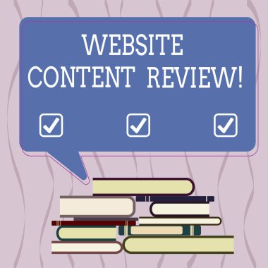 Kavramsal Web sitesi içerik gözden geçirme gösterilen yazma el. İş fotoğraf metin değerlendirmek, değerlendirmek ve geliştirmek içeriği düzensiz kazık Hardbound kitaplar ve dikdörtgen konuşma balonu işlemin.