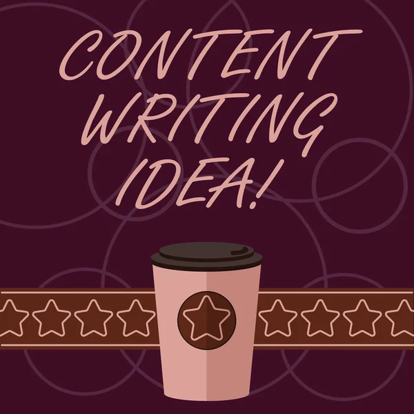 Word writing text Content Writing Idea. Business concept for Concepts on writing campaigns to promote product 3D Coffee To Go Cup with Lid Cover and Stars on Strip Blank Text Space.