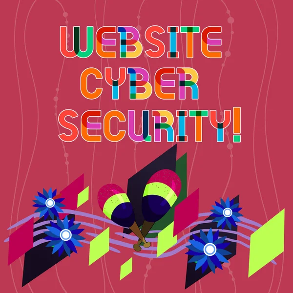 Handschrift Text schreiben Website Cyber-Sicherheit. Konzept, das bedeutet, Computer oder Daten vor unbefugten Angriffen zu schützen Bunte Instrumente Maracas handgefertigte Blumen und gebogenes Notenpersonal. — Stockfoto