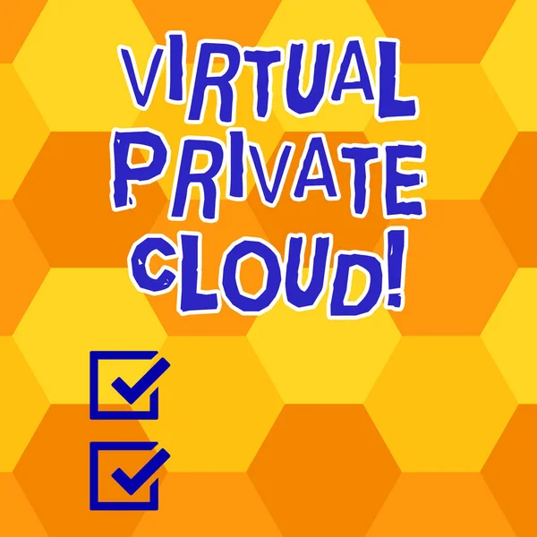 Nota di scrittura che mostra Virtual Private Cloud. Business photo showcase pool configurabile di risorse informatiche condivise Geometrical Blank Color Shape Hexagon nel modello di ripetizione senza soluzione di continuità . — Foto Stock