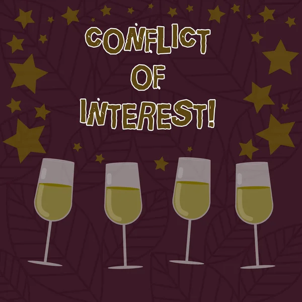 Conceptual hand writing showing Conflict Of Interest. Business photo text interests of public duty versus private interests Filled Cocktail Wine with Scattered Stars Confetti Stemware.