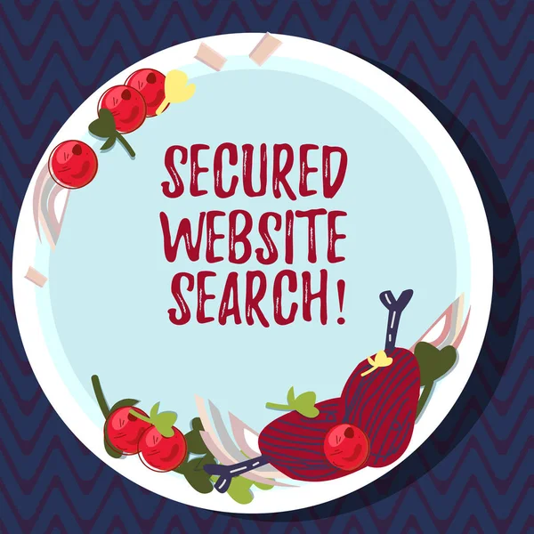 Text sign showing Secured Website Search. Conceptual photo browser and website communications are encrypted Hand Drawn Lamb Chops Herb Spice Cherry Tomatoes on Blank Color Plate.