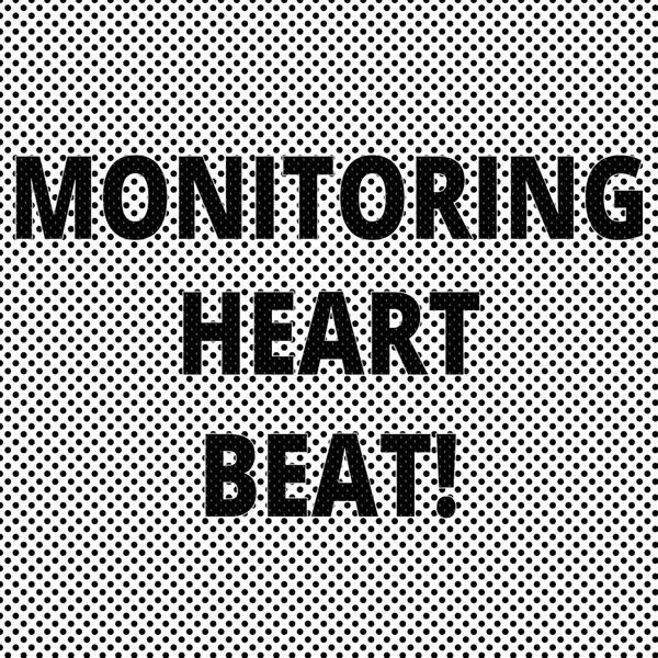 개념적 손을 심장 박동 모니터링을 보여주는 작성입니다. 웹 디자인 및 착시에 대 한 측정 이나 기록을 실시간으로 땡 픽셀 효과 심장 박동을 보여주는 비즈니스 사진. — 스톡 사진