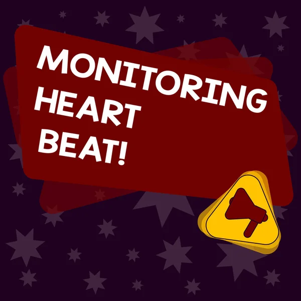 Handwriting text writing Monitoring Heart Beat. Concept meaning Measure or record the heart rate in real time Megaphone Inside Triangle and Blank Color Rectangle for Announcement. — Stock Photo, Image