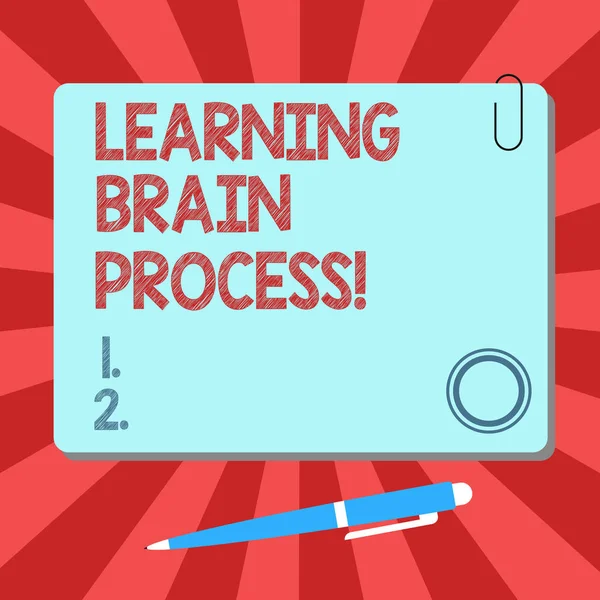 Handwriting text Learning Brain Process. Concept meaning Acquiring new or modifying existing knowledge Blank Square Color Board with Magnet Click Ballpoint Pen Pushpin and Clip.