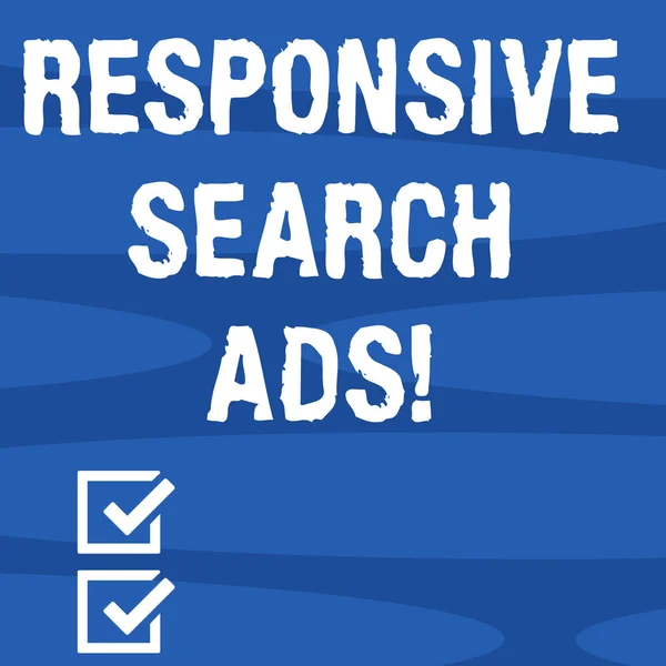 Text sign showing Responsive Search Ads. Conceptual photo To increase the likelihood that your ad shows Geometric Blank Color Shape Oblong in Seamless Horizontal Pattern photo.