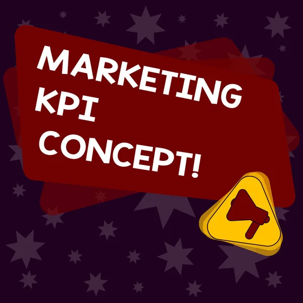 Écriture manuscrite de texte Marketing Kpi Concept. Concept signifiant mesurer l'efficacité des campagnes dans les canaux de marketing mégaphone intérieur triangle et rectangle de couleur vierge pour l'annonce . — Photo