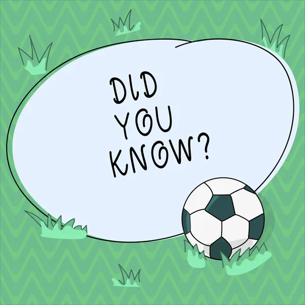 Word writing text Did You Knowquestion. Business concept for asking if you have previously known something Soccer Ball on the Grass and Blank Outlined Round Color Shape photo.