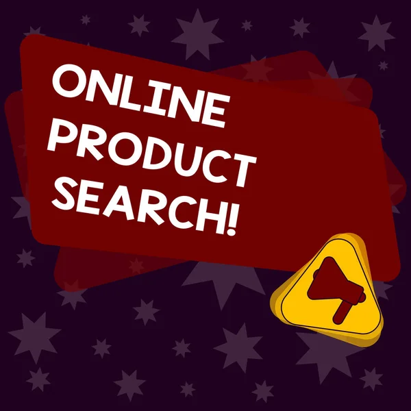 手書き文字オンライン製品検索を作成します。概念意味インターネット メガホン内部三角形と四角形色空の発表のために商品やサービスを検索. — ストック写真
