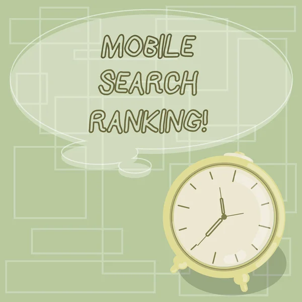 Signe texte montrant le classement de la recherche mobile. Site Web photo conceptuelle ou la page est classée dans les résultats du moteur de recherche Bulle de parole pensée couleur vierge avec contour et alarme photo . — Photo