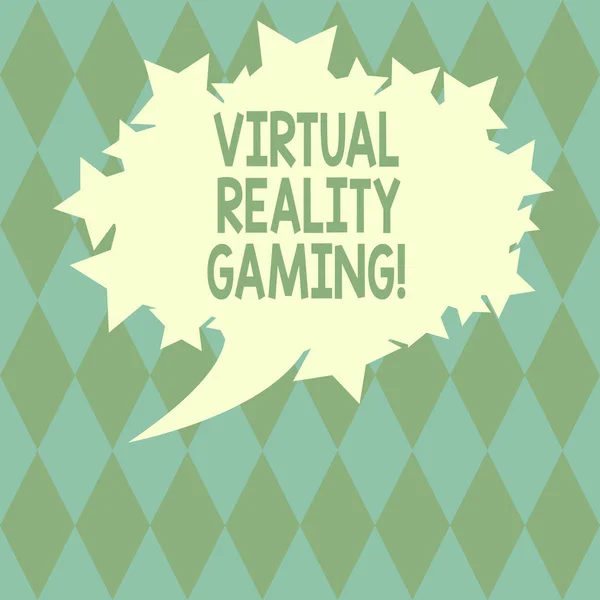 Text rukopisu psaní virtuální Reality her. Koncept význam uplatňování virtuálního prostředí na počítači hry prázdné oválný barva bublinu s hvězdami jako osnovy Foto textu prostor. — Stock fotografie