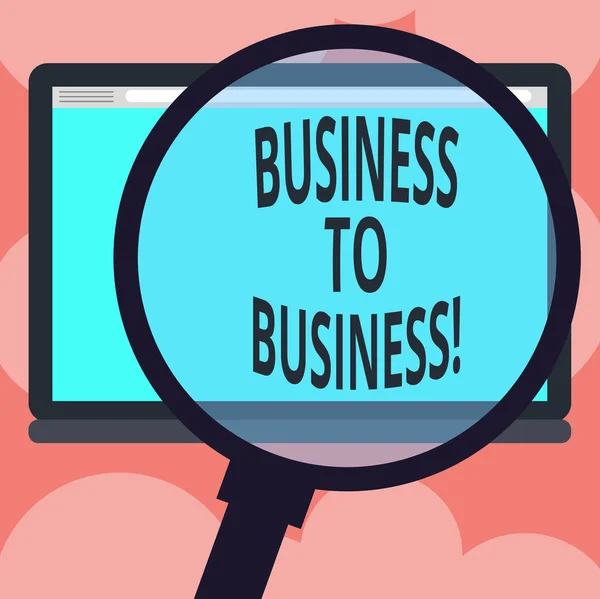 Het schrijven van opmerking weergegeven: Business To Business. Zakelijke foto presentatie van een bedrijf maakt een commerciële deal met een ander Magnifying Glass uitbreiding Tablet leeg kleur foto tekst op het scherm ruimte. — Stockfoto