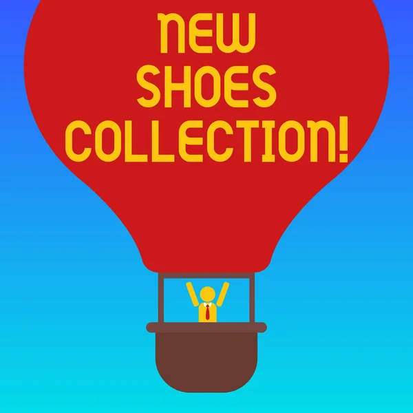 Handwriting text New Shoes Collection. Concept meaning The process or passion of collecting new footwear Hu analysis Dummy Arms Raising inside Gondola Riding Blank Color Air Balloon. — Stock Photo, Image