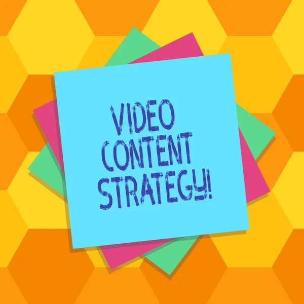 Handwriting text Video Content Strategy. Concept meaning use specific video format according to buying stages Multiple Layer of Blank Sheets Color Paper Cardboard photo with Shadow.