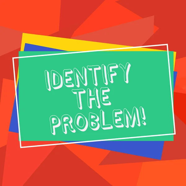 Κείμενο πινακίδα που δείχνει εντοπίσει το πρόβλημα. Εννοιολογική φωτογραφία τη διάγνωση της κατάστασης και την εστίαση στο πραγματικό πρόβλημα σωρό από κενό περιγράφεται διαφορετικά χρώμα κατασκευή χαρτιού ορθογώνιου. — Φωτογραφία Αρχείου