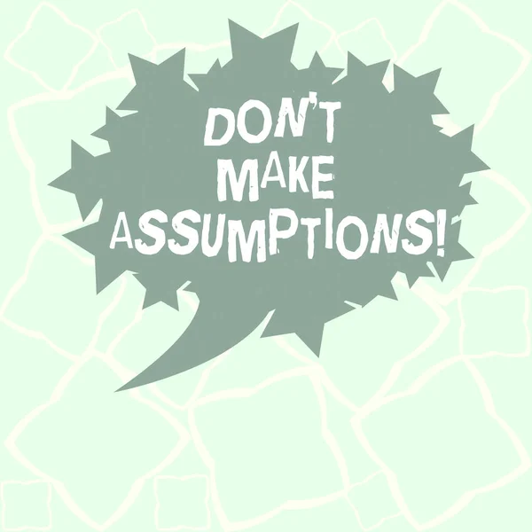 Writing note showing Don T Make Assumptions. Business photo showcasing Do not accept something to be true without proof Blank Oval Color Speech Bubble with Stars as Outline photo Text Space. — Stock Photo, Image