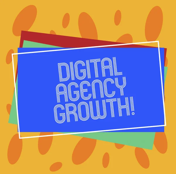 Conceptual hand writing showing Digital Agency Growth. Business photo showcasing Progress of graphic design and copywriting business Pile of Rectangular Outlined Different Color Construct Paper.
