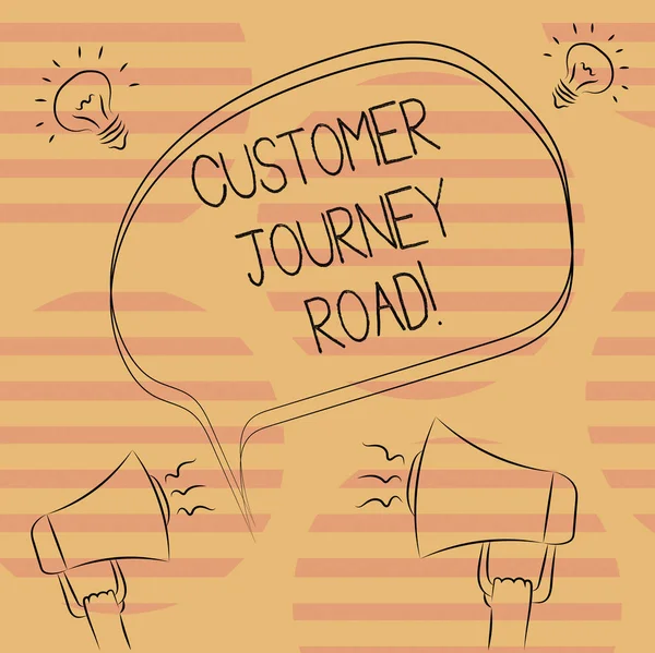 Word scrittura testo Customer Journey Road. Concetto di business per le esperienze dei clienti quando interagiscono con il tuo marchio Icona di idee sonore megafono a bolle con bolle vuote . — Foto Stock