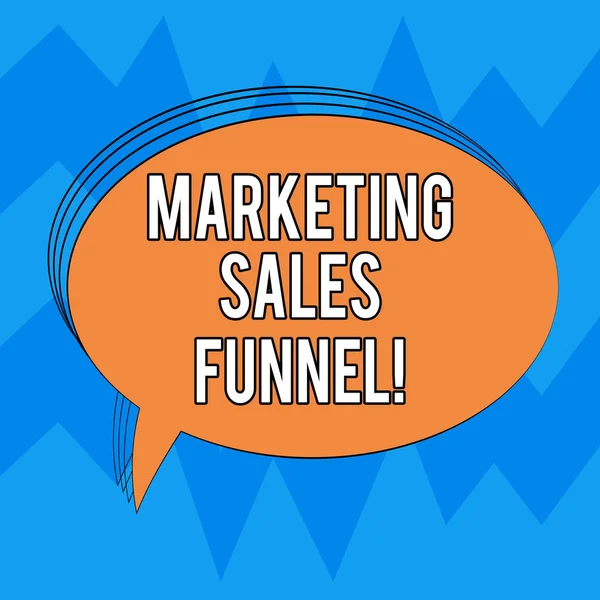 Writing note showing Marketing Sales Funnel. Business photo showcasing Visual representation of the customer journey Oval Outlined Solid Color Speech Bubble Empty Text Balloon photo.