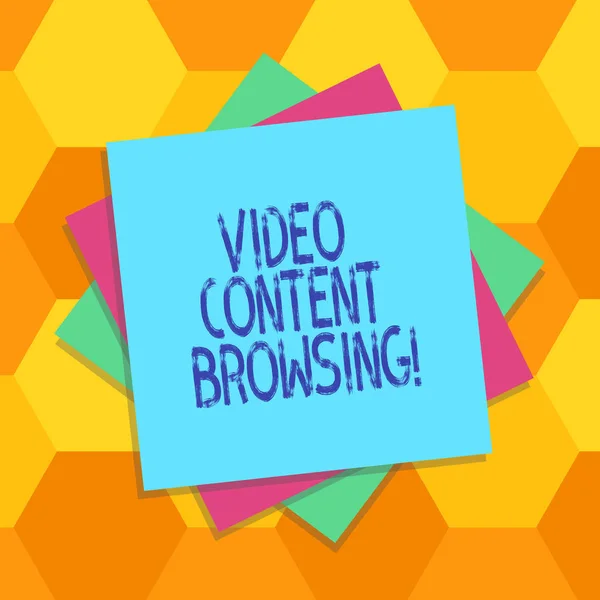Handwriting text Video Content Browsing. Concept meaning skimming through video content in order to satisfy Multiple Layer of Blank Sheets Color Paper Cardboard photo with Shadow.