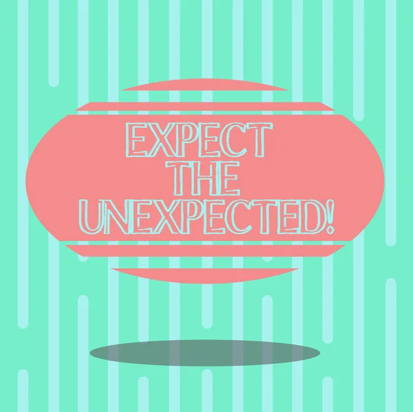 Word writing text Expect The Unexpected. Business concept for Anything could happen Not to be surprised by the event Blank Color Oval Shape with Horizontal Stripe Floating and Shadow photo. — Stock Photo, Image