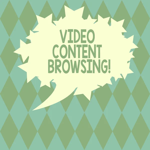 Handwriting text writing Video Content Browsing. Concept meaning skimming through video content in order to satisfy Blank Oval Color Speech Bubble with Stars as Outline photo Text Space.
