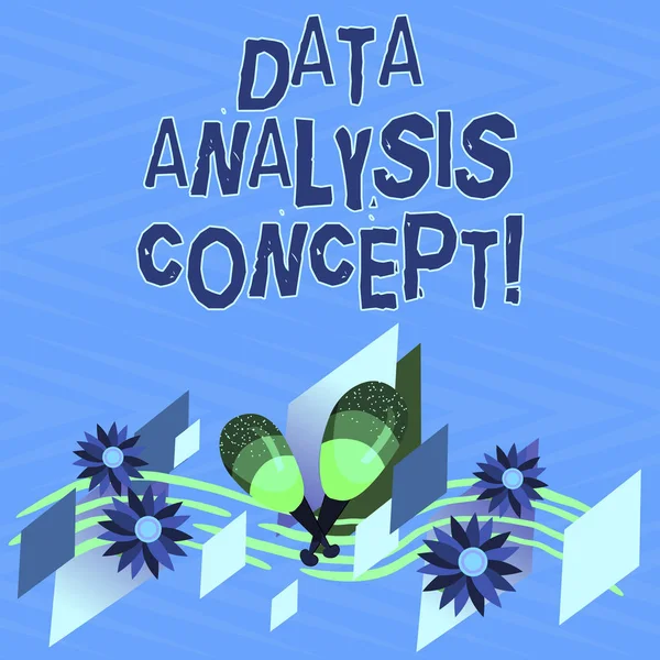 Szöveg bejelentkezési adatok elemzése koncepció mutatja. Analitikai és logikus érvelés színes eszköz Maracas kézzel készített virágok és ívelt zenei munkatársai segítségével adatok fogalmi fénykép. — Stock Fotó